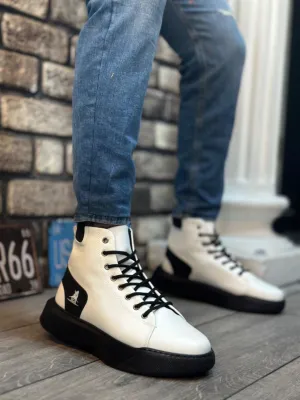 BA0155 Lace-Up Men's High Sole White Black Sole Sport Boots