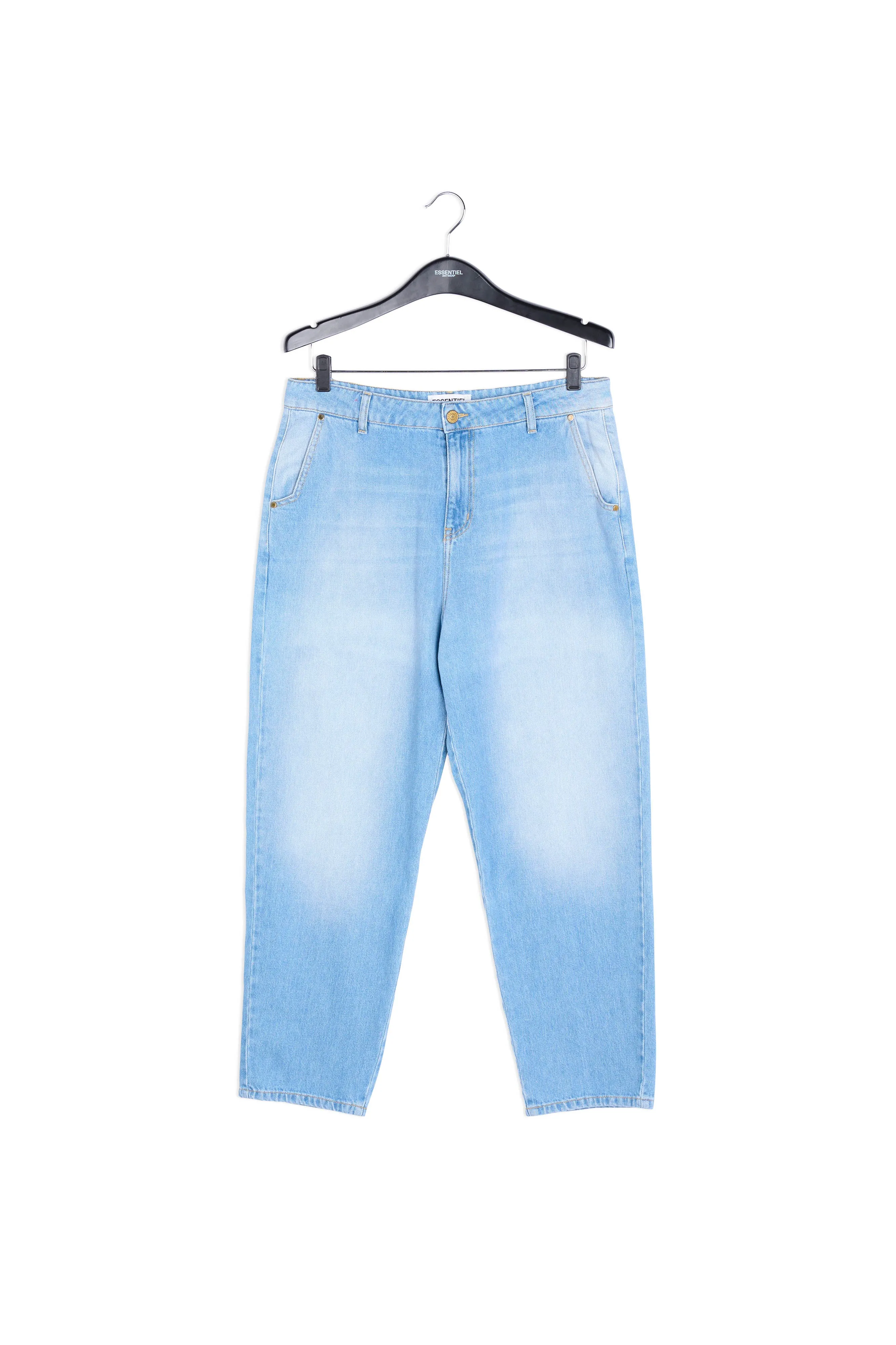 Blue cotton cropped boyfriend jeans with high waist