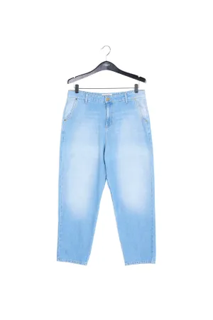 Blue cotton cropped boyfriend jeans with high waist