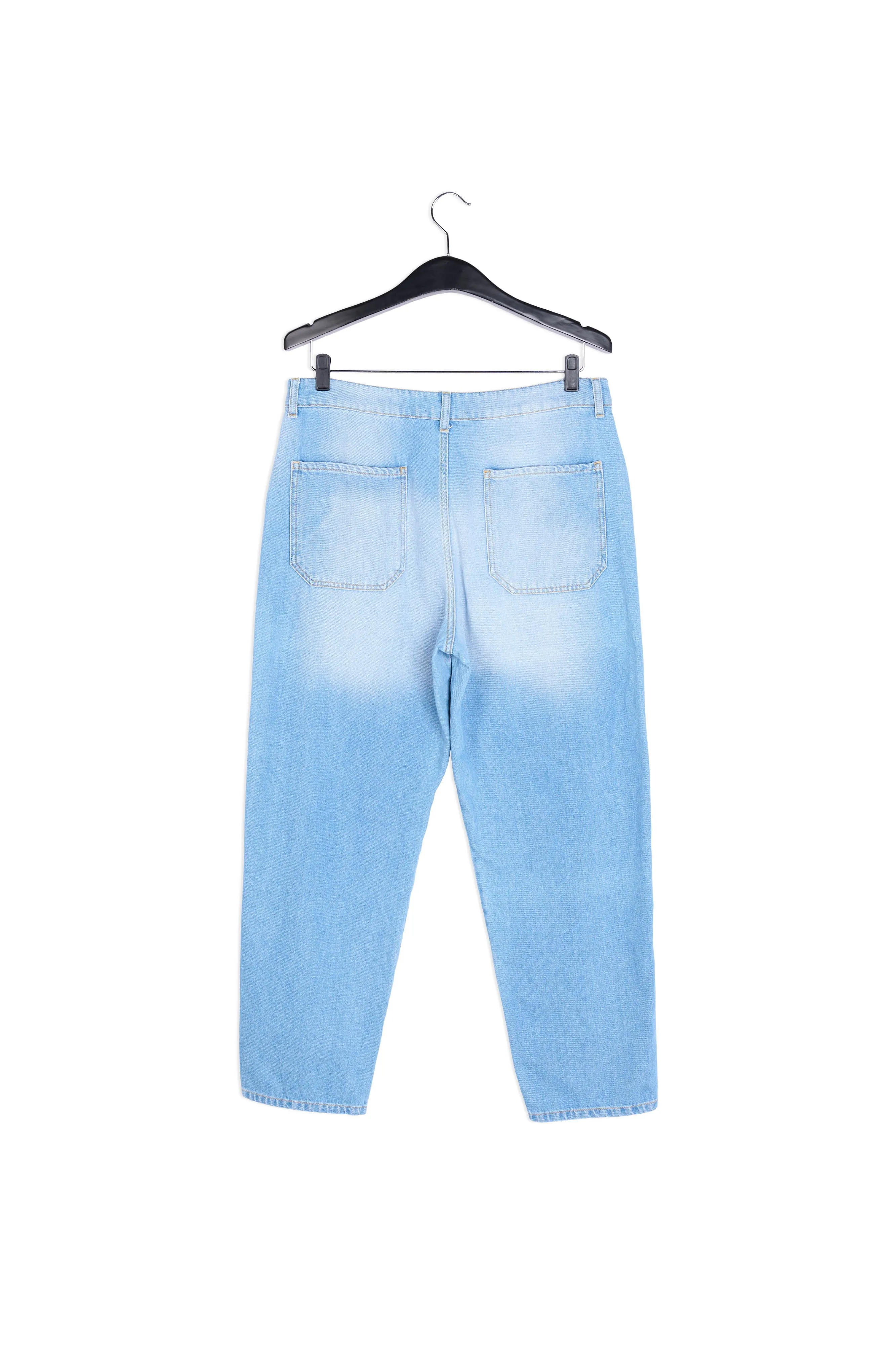 Blue cotton cropped boyfriend jeans with high waist
