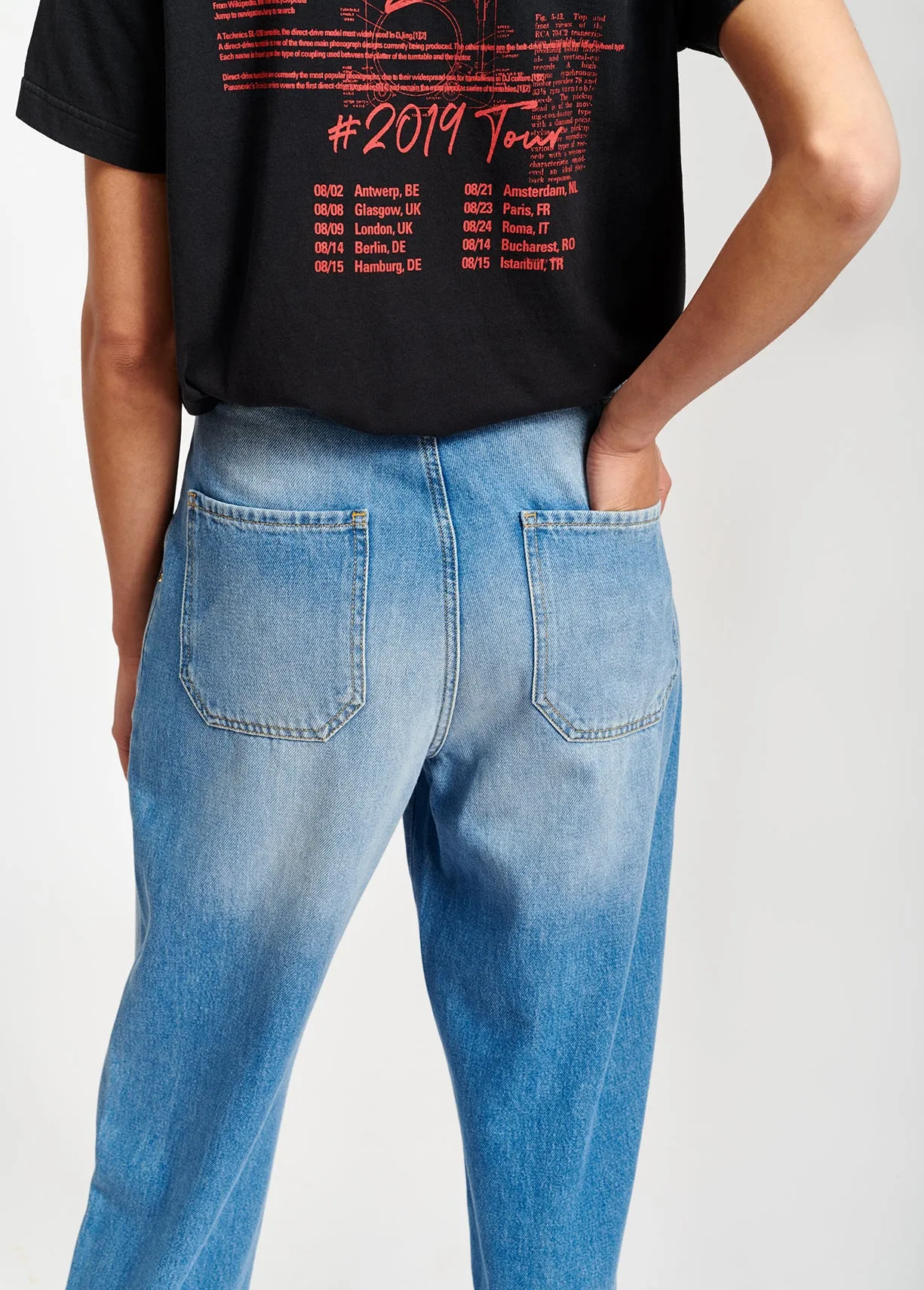 Blue cotton cropped boyfriend jeans with high waist