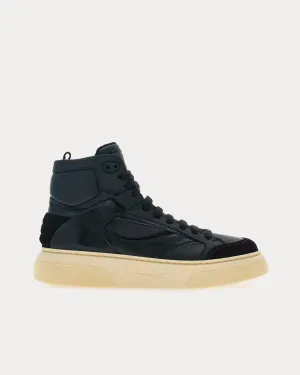 Cut Out Leather Black High Top Sneakers