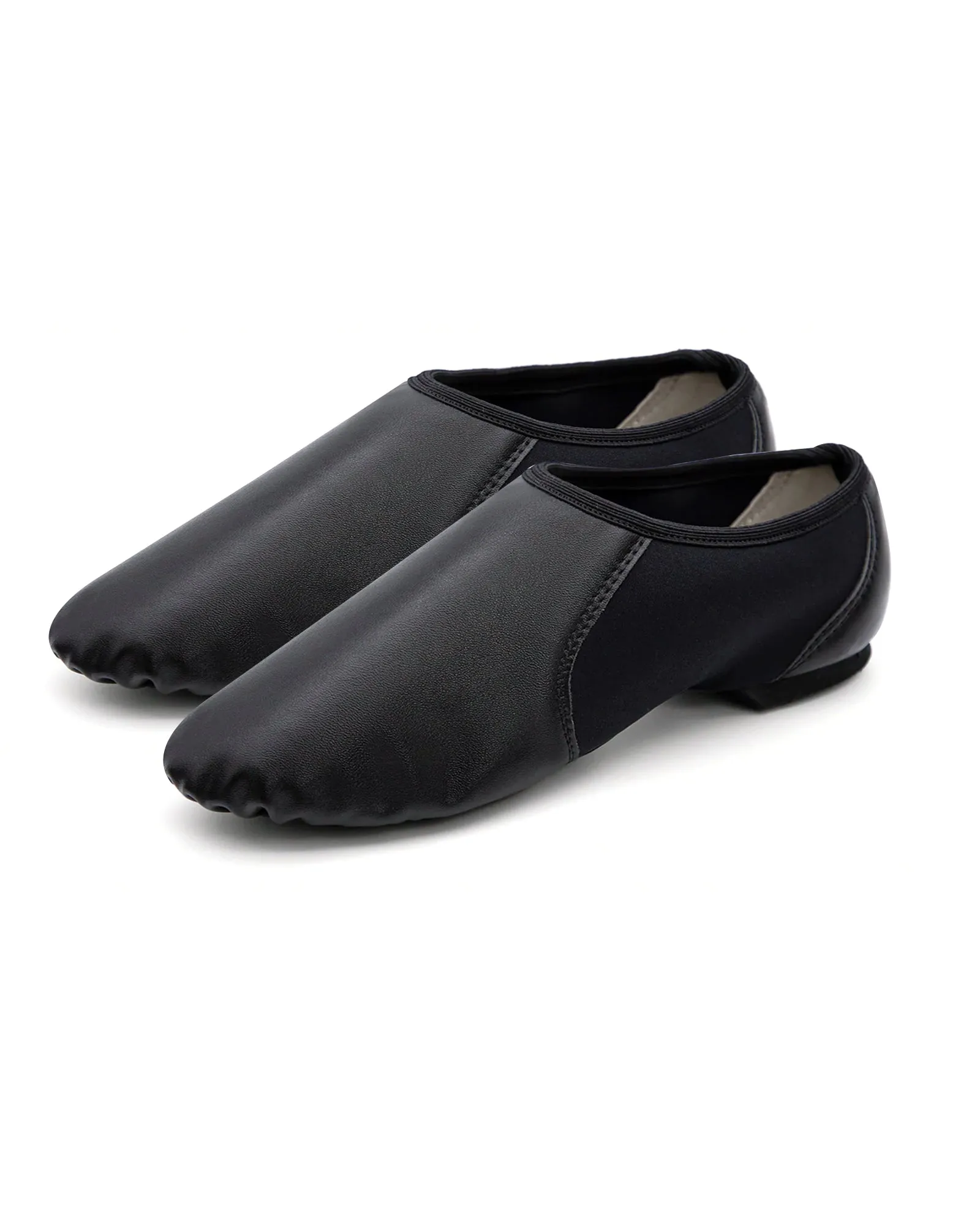 Leather Slip On Jazz Dance Shoes with Circle Elastic for Kids, Girls and Boys