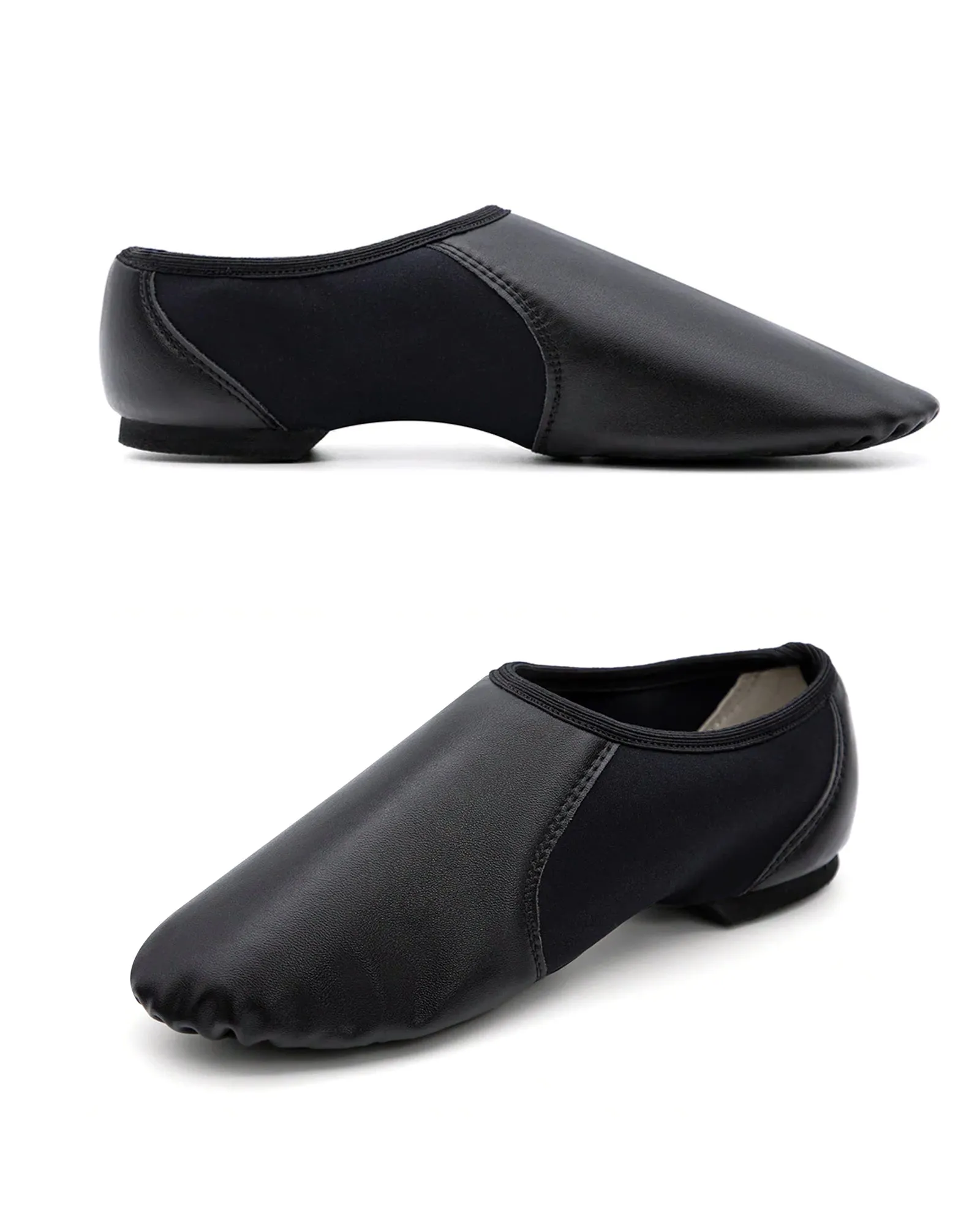 Leather Slip On Jazz Dance Shoes with Circle Elastic for Kids, Girls and Boys