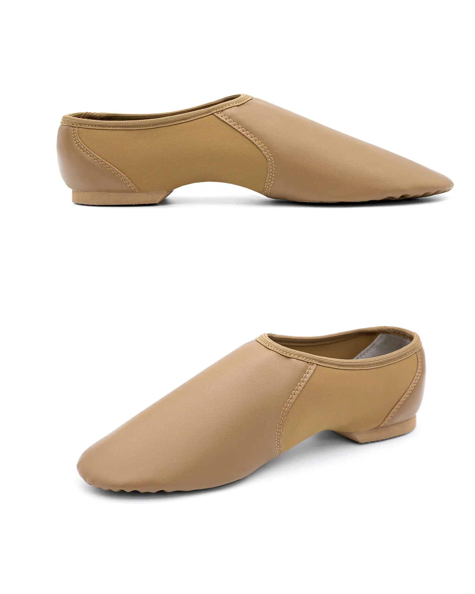 Leather Slip On Jazz Dance Shoes with Circle Elastic for Kids, Girls and Boys