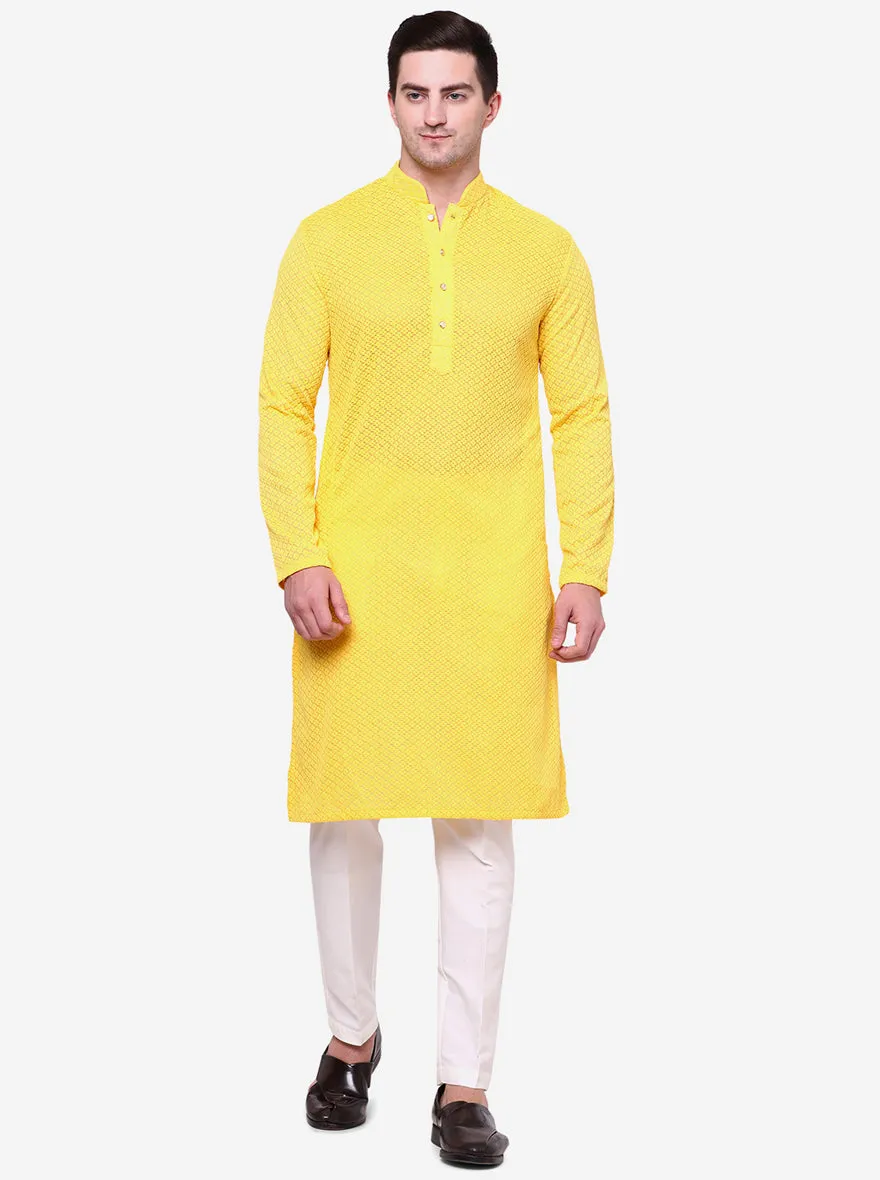 Majestic Yellow Solid Kurta For Men