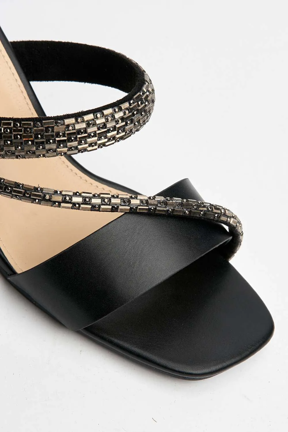 Nimra Diamante Embellished Block Heel Mules in Black