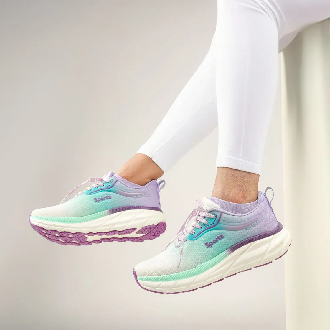 Women's Lace-up Sports Shoe - WS9917 Purple Green